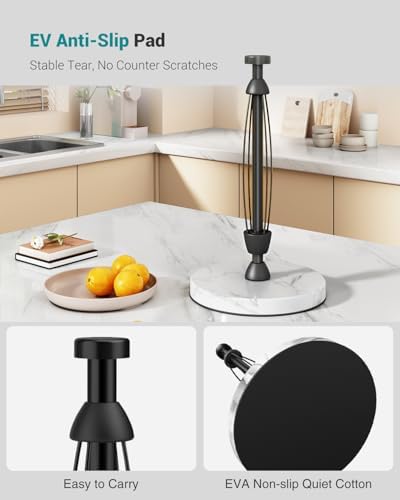 Paper Towel Holder Countertop, Marble Base, Glossy Black, One-Hand Tear - Image 6