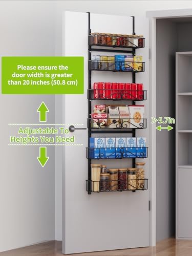 6-Tier Over Door Hanging Shelf, Adjustable Metal Storage Rack for Kitchen Pantry Office, Black - Image 3