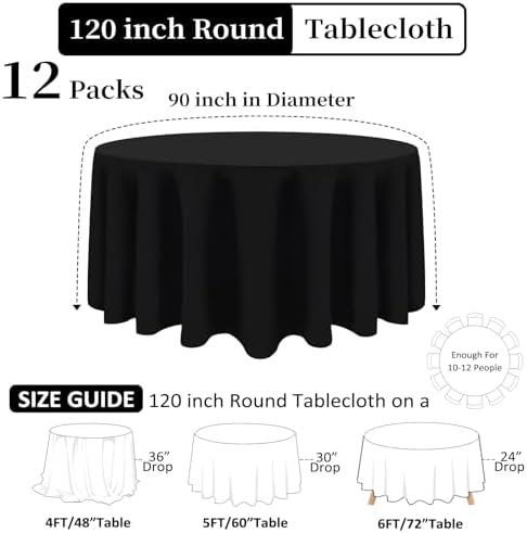 12 Packs 120 Inch Black Round Tablecloths - Image 2