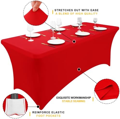 Smiry 2 Pack Spandex Table Cloth 8FT, Elastic Fitted Red Tablecloth - Image 3