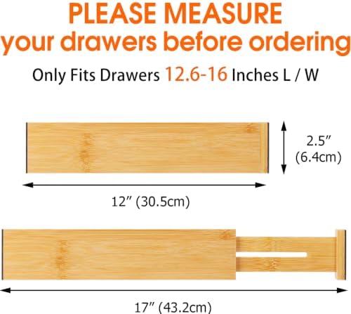 Bamboo Drawer Dividers, Adjustable Drawer Organizers, Fits 12.6–16" Drawers | 2.5" High, 4 Pack Expandable Drawer Separators for Kitchen, Nursery, Dressers & Office Storage, Natural - Image 2