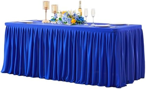 Wish Care Royal Blue Polyester Table Clothes for 8 Foot Rectangle Tables, Wrinkle Free Fitted Table Cover with Pleated Ruffle Table Skirt for Birthday Party Wedding Trade Show Event Display by WishCare