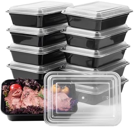 FULIGN 24 oz Meal Prep Containers With Lids Reusable 150 Pack Extra-thick Plastic Food Storage Black Disposable To Go Lunch Box BPA Free Stackable Microwave Dishwasher Freezer Safe by FULING