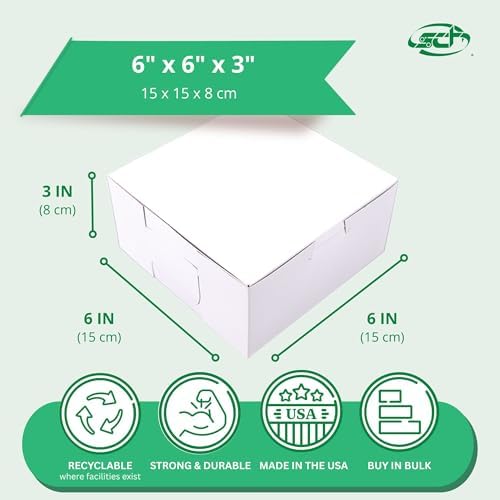 Southern Champion Tray 0905 Premium Clay Coated Kraft Paperboard White Non-Window Lock Corner Bakery Box, 6" Length x 6" Width x 3" Height (Case of 250) - Image 3