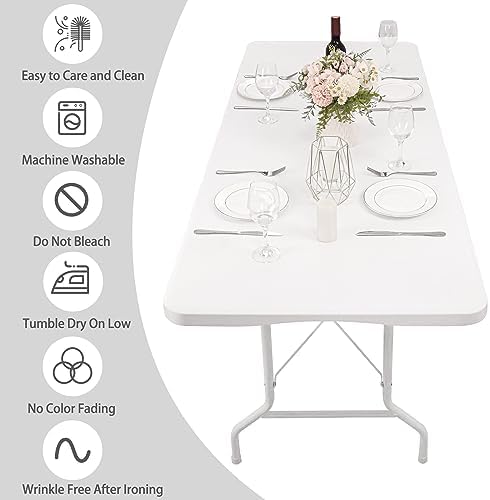 6 Pack Spandex Table Top Cover for 6FT Rectangle Tables, Stretch Fitted Tablecloth Washable Rectangle Table Covers with Elastic Edge for Indoor Outdoor Party Picnic Camping (30" W x 72" L, White) - Image 4