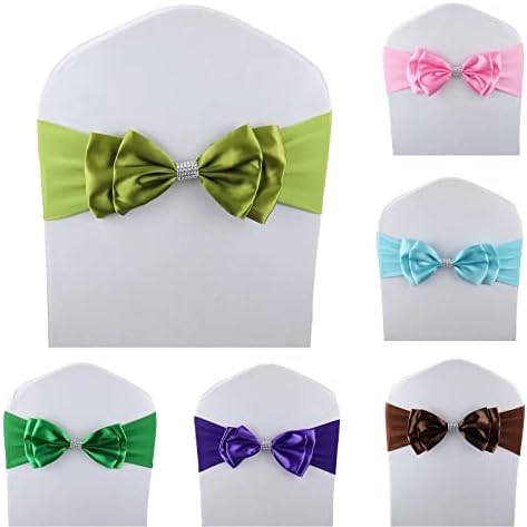 20 PCS Double Bows Stretch Chair Sashes, for Wedding Party Chair Cover Decoration, Spandex Stretch Chairs Bands (Pack of 20 Military Green) - Image 2
