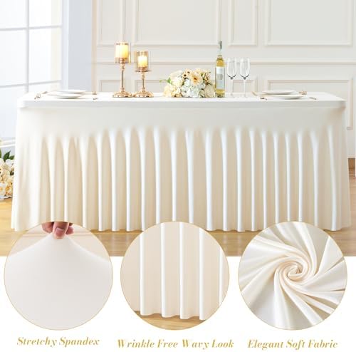 6 Pack Ivory Table Cloth for 8 Foot Rectangle Tables Spandex Fitted Tablecloth 8ft Stretch Table Covers Skirt Ivory Banquet Tablecloths Wrinkle Free Tablecloth for Party Wedding Birthday Event - Image 5