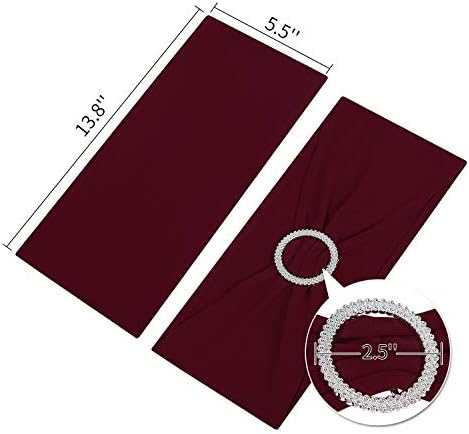 Peomeise 100pcs Burgundy Spandex Chair Sashes with Buckle Slider for Wedding, Party Decoration - Image 4