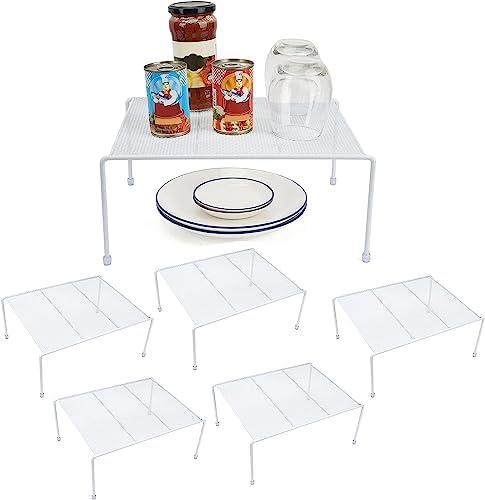 Set of 6 Mesh Kitchen Shelves Cabinet Storage Shelf Rack (13.1 x 10.2 Inch) ，Kitchen Bathroom Pantry Cupboard Desk Home Office, Fridge, Cabinet, Bathroom Cupboard, Non-slip Plastic Feet (6, White) by Unknown