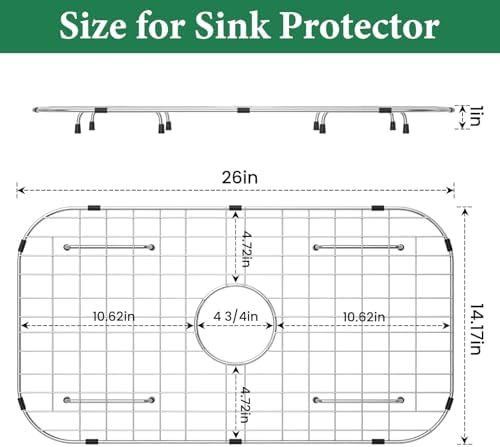 GUUKIN Sink Protectors for Kitchen Sink Bottom, 26" x 14"Stainless Steel Sink Protector with Center Drain Hole, Sink Rack with Extra Replacement White Rubber Feet - Image 2