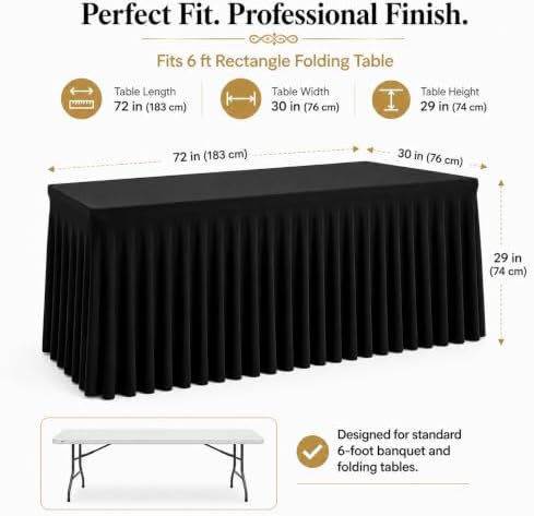 Your Magic Moment Black Table Skirt for 6 ft 2 Piece Rectangle Folding Tables - Spandex Table Covers for 6ft Rectangle Tables - Image 5