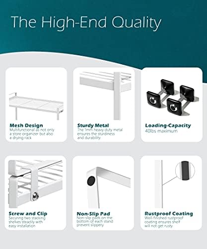 Shantton Cabinet Shelf Organizer, Pantry Shelf Rack, White 16x8.3x9.5 | 2-Pack Stackable Metal Riser Holds 40LBS with Non-Slip Feet for Kitchen Pantry Bathroom Countertop Freezer Cupboard - Image 5