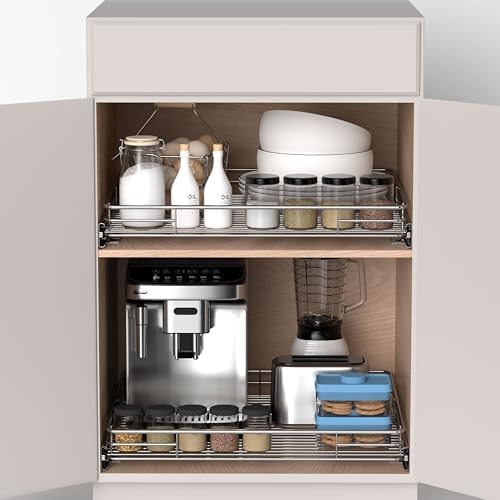 JOWBOOW Pull Out Cabinet Organizer 24" W x 21" D, Chrome-Plated Steel | Slide Out Kitchen Shelves, Heavy-Gauge Wire Storage Drawer, Ball-Bearing Glides, 100 Lb Capacity, Min 25" Cabinet Opening - Image 5
