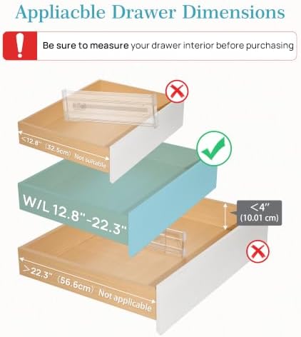 Vtopmart 4" Regular Upgrade Drawer Dividers for Clothes, 12.8"-22.3" 8 Pack | Expandable Dresser Drawer Organizer, Clear Separator, Baby Clothing, Underwear, Cosmetics, Toiletries Storage, Space Saving - Image 3