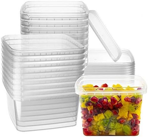 NYHI 16 oz Deli Containers with Lids 20 Pack, Square Clear Plastic Containers with Lids BPA Free, Airtight Soup Containers with Lids for Meal Prep, Take Out & Food Storage by NYHI