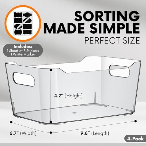 ShelfShaper Clear Plastic Storage Bins with Labels and Marker, Perfect for Kitchen Organization or Pantry Organization and Storage, Medium Fridge Organizer and Cabinet Organizers Storage Bins - Image 2