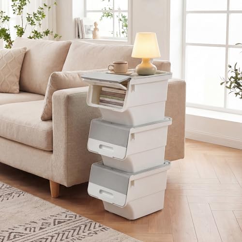 GIANTEX 3 Pack Plastic Stackable Storage Bins with Lids & Wheels, 12.5 QT - Image 3