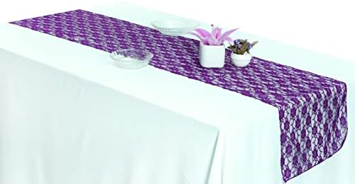 MDS Pack of 25 Wedding 12 x 108 inches Lace Table Runner for Wedding, Decorations for Birthday Parties, Banquets, Graduations, Engagements, and Runners fit Rectangle, Round Table- Purple - Image 3