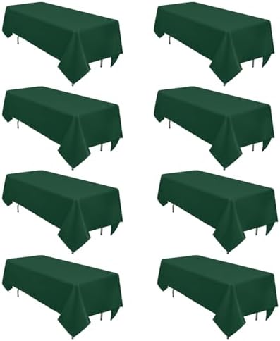 8 Pack Dark Green Rectangular Table Cloth 60 x 102 Inch for 6 Foot Table by Heneger