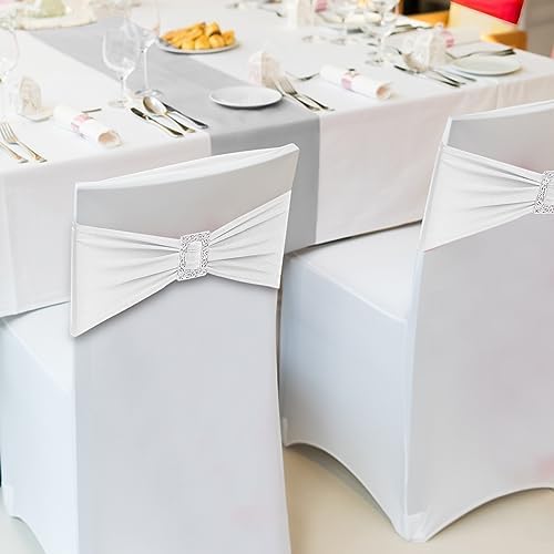 Joccun 60 PCS Spandex Chair Sashes Bows Stretch Chair Cover Band with Buckle Slider Universal Elastic Chair Ties for Wedding Banquet Party Event Decoration (White) - Image 6