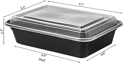 FULIGN 24 oz Meal Prep Containers With Lids Reusable 150 Pack Extra-thick Plastic Food Storage Black Disposable To Go Lunch Box BPA Free Stackable Microwave Dishwasher Freezer Safe - Image 2