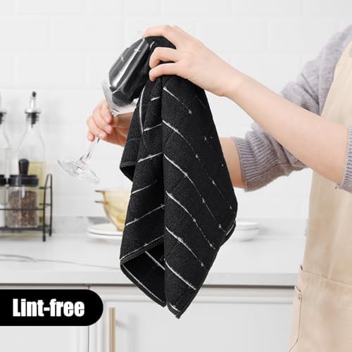 Homaxy Microfiber Kitchen Towels and Dishcloths Sets, 16 Pack, Black - Image 4