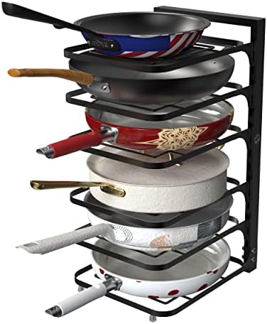 6-Tier Multifunctional Adjustable Pan & Pot Rack for Cabinet, Countertop Organizer, Pot Organizer for Kitchen Organization & Storage, Pot Lid Organizer (Black) by Supfirm