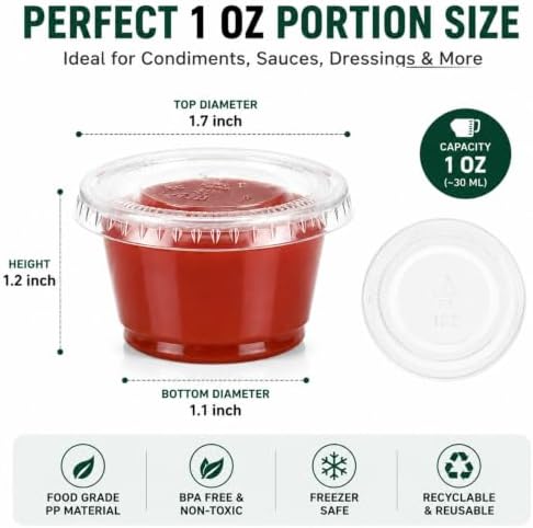 Bokon 2500 Sets 1 Oz Clear Plastic Portion Cups with Lids Condiment and Dipping Sauce Container Salad Dressing Container Airtight and Stackable Souffle Cups for Lunch, Party, Trips - Image 2