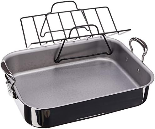 Mauviel M'Cook 5-Ply Polished Stainless Steel Roasting Pan With Rack, And Cast Stainless Steel Handles, 15.7 x 11.8-in, Made In France - Image 2