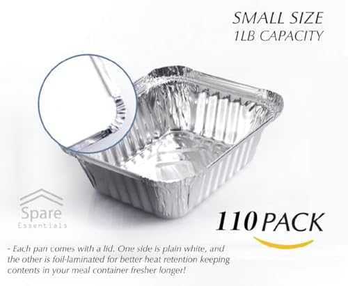 110 Pack - 1LB Small Foil Pans with Lids - Aluminum To Go Food Containers with Lids - 1lb Mini Aluminum Pans - Freezer Safe Foil Take out Trays - Heat proof Meal Prep Containers - Image 5