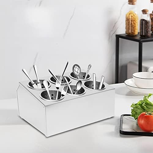 Commercial Utensil Holder, 6 Holes Flatware Cylinder Holder Stainless Steel Utensil Storage Caddy Drying Rack Countertop Silverware Organizer for Restaurants, Catering (6 Holes) - Image 2