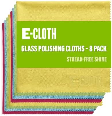 E-Cloth Glass & Polishing Cloths, Premium Microfiber Glass Cleaner, Great for Windows, Glass and Mirrors, Washable and Reusable, 100 Wash Guarantee, Assorted Colors, 8 Pack by E-Cloth