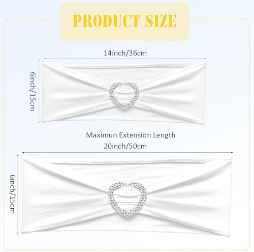 White Chair Sashes 60 Pack Spandex Sashes for Chairs Universal Chair Sashes Bands with Heart Buckle Slider for Wedding Banquet Party Decorations - Image 2