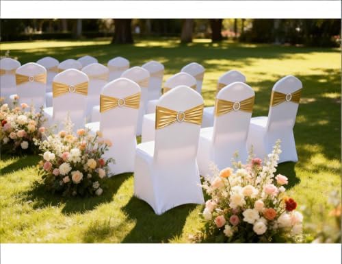 Gold Chair Sashes 100 Pack, Spandex Sashes for Chairs Wedding Reception, Stretch Chair Bands Bows for Party Banquet Theme Event Decor - Image 2