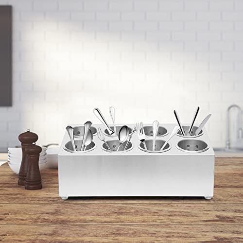 8 Holes Stainless Steel Utensil Holder, Commercial Cylinder Flatware Silverware Utensil Holder Caddy Drying Rack Countertop Silverware Organizer for Restaurant Hotel Buffet - Image 3
