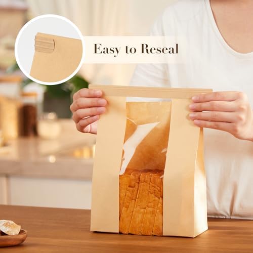 100 Pack Small Paper Bread Bags for Homemade Sourdough Bread, 7x3×11.5 Inches Resealable Tin Tie Tab Bakery Bags with Window for Half Loaves, Round Sourdough and Dozen Cookies - Image 5