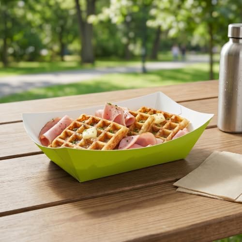 Restaurantware-Bio Tek 1 Pound Food Trays, 50 Disposable Paper Food Trays - Heavy-Duty, Greaseproof, Green Paper Food Boats, For Snacks, Appetizers, Or Treats, Use At Parties Or Carnivals - Image 3