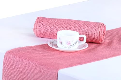 MDS® Pack of 20 Natural Burlap Table Runner, 12 x 72 Inch, Jute Rustic Farmhouse Boho Table Decor for Wedding Reception, Dining Table, Bridal Shower, Baby Shower & Party Decorations - Pink by MDS