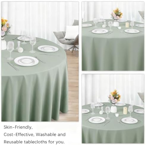 8 Packs 90 Inch Sage Green Round Tablecloth - Image 5