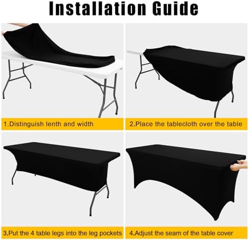 Smiry 10 Pack Spandex Table Cloth 6FT, Elastic Fitted Black Tablecloth - Image 5