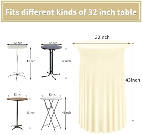 4 Packs Beige Round Cocktail Table Skirt 32"x 43" - Image 2