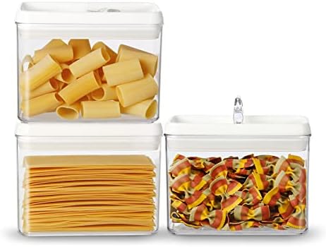 Felli Flip Tite Storage Container with Lid 4” RECTANGULAR Airtight Ring Flip Top, Stackable Kitchen Counter Pantry Organizer Acrylic Canister Jar for Pasta Spaghetti Cereal Granola Coffee (1.9qt) by Felli