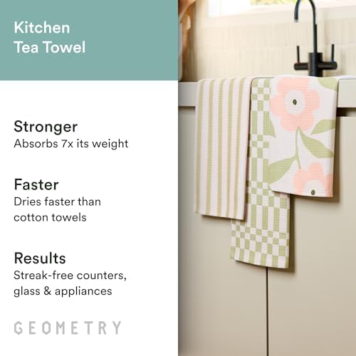 GEOMETRY Tea Towels – Spring & Summer Collection – Quick-Dry, Ultra-Absorbent, Reusable Microfiber Kitchen Towels for Drying & Cleaning - Meadowlight - 3 Pack - Image 2