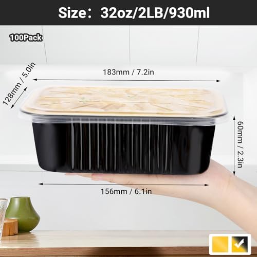 EUSOAR Foil Pans with Lids，100pack 32oz Small Disposable Aluminum Foil Loaf Cake Pan Holder with Lids，Catering Party Meal Prep Freezer Drip Pans for Microwave Oven Safe Cooking,Baking,Heating - Image 2