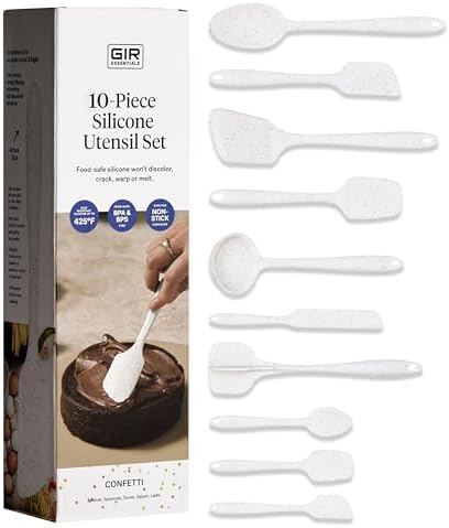 GIR: Get It Right 10-Piece Silicone Essentials Kitchen utensils set - Ladle, Spatula, Flip, Spoon & Spoonula - Non toxic cooking utensils for Nonstick Cookware, Cooking and Baking - Confetti by GIRGetItRight