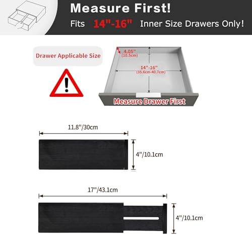 Utoplike Dresser Drawer Dividers, 4" High Black Drawer Organizers Clothes | Adjustable, Spring Loaded, Works in Kitchen, Bathroom, Bedroom, Drawer, Desk, 4 PCS for Clothing, Fit 14"-16" Inner Drawer - Image 3