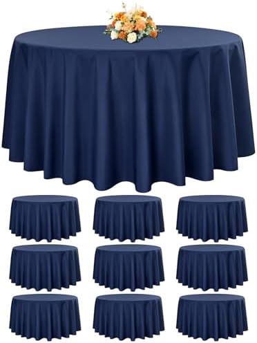 10 Pack Navy Blue Round Tablecloths,120 Inch Polyester Table Cloth by FXKS