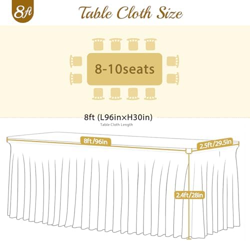 6 Pack Baby Blue Spandex Tablecloths for Rectangle Tables 8 Foot Blue Stretch Table Cloth Rectangle 8ft Elastic Fitted Table Cover with Skirt for Wedding Baby Shower Boy Birthday Party Banquet Buffet - Image 6