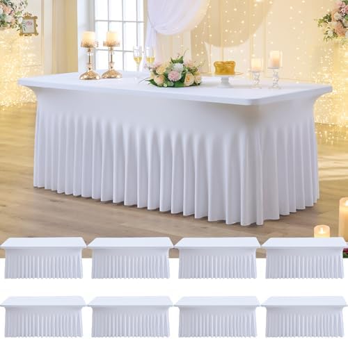 8 Pack Spandex Tablecloth for 6 Foot Rectangle Tables, Wrinkle Free Stretch Table Cloths 6ft Fitted Table Cover Desk Skirt for Parties Weddings Birthday Banquet Baby Shower by Htper