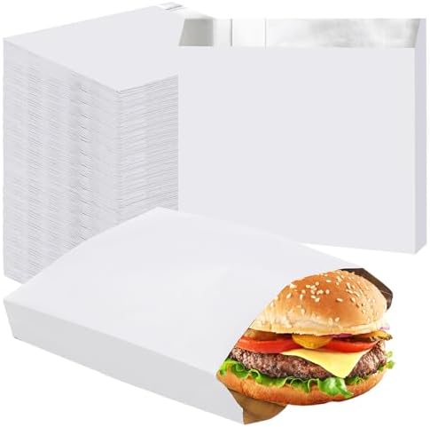 EUSOAR Foil Bags for Food, 400 Pcs 6.7"x6.7"x1.2" White Hot Dog Sandwich Hamburger Wrappers Bags, Aluminum Grease Resistant Snack Serving Bag Kitchen Grease Bag Pouches for Fast Food BBQ Take-out by EUSOAR